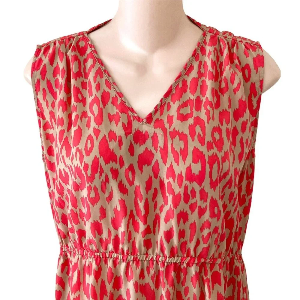 Romeo & Juliet Tan & Coral Sleeveless Tunic Top V-Neck V-Back Size Medium Womens - Picture 2 of 8